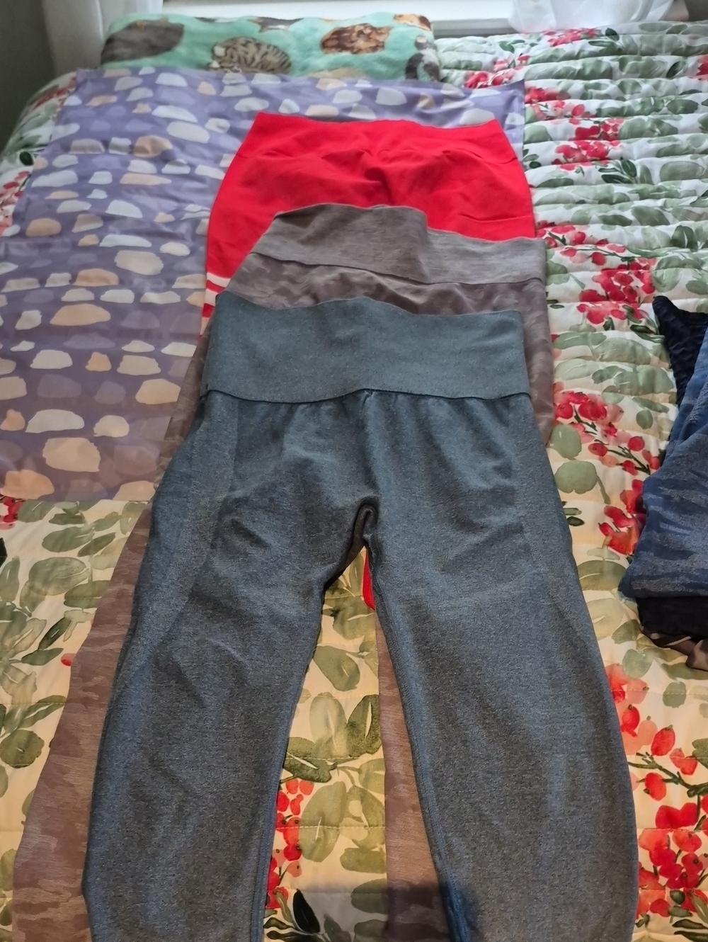 Women's High-Waist Track Joggers - Gray and Red